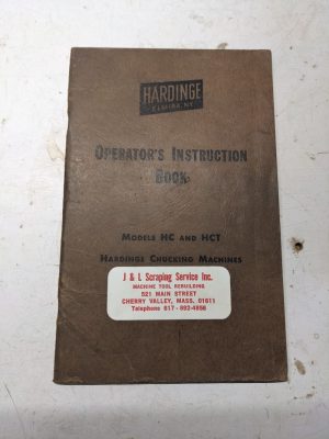 Hardinge Operator Service Instruction Manual Chucking Machines Model Hc Hct 1952