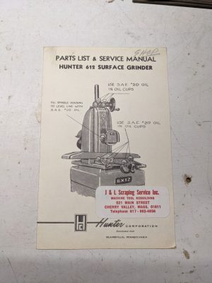 Hunter Parts List Book Manual Catalog 612 Surface Grinder Shop Tool Machine