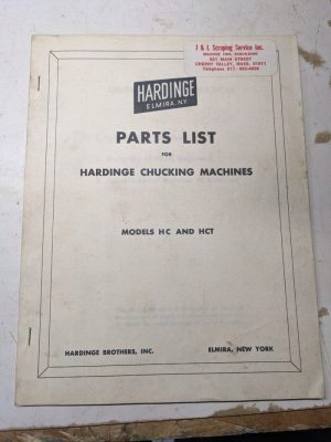 Hardinge Chucking Machines Service Parts List Book Manual Catalog Model Hc Hct