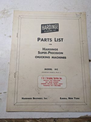 Hardinge Service Parts List Book Manual Chucking Machines Model Hc #100-A
