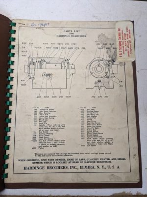 Hardinge Service Parts List Book Manual 2Nd Operation Machines Shop Tools
