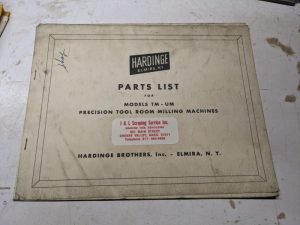 Hardinge Service Parts List Book Manual Catalog Milling Machines Model Tm - Um