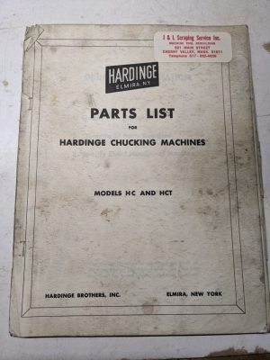 Hardinge Service Parts List Manual Catalog Chucking Machines Model Hc Hct Book