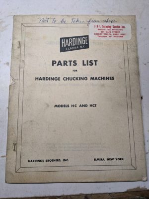 Hardinge Service Parts List Manual Catalog Chucking Machines Model Hc Hct Tool
