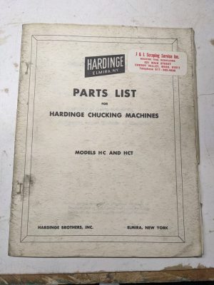 Hardinge Service Parts List Book Manual Catalog Chucking Machines Model Hc Hct