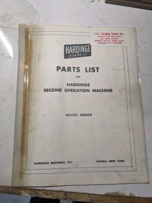 Hardinge Service Parts List Book Manual Catalog 2Nd Operation Machines Dsm59