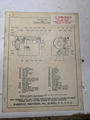 Hardinge Service Parts List Book Catalog Manual 2Nd Operation Machines Shop Tool