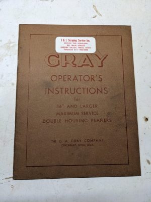 Gray Operator Service Manual Instruction 36”+ Double Housing Planers M-101 Tool