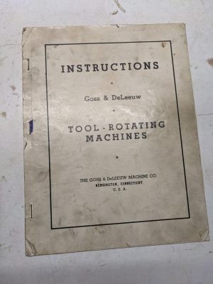 Goss De Leeuw Operator Service Manual Tool Rotating Machines Shop Instruction