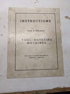 Goss De Leeuw Operator Service Manual Tool Rotating Machines Tool Instruction