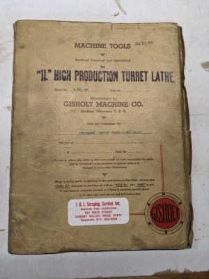 Gisholt Machine Operator Service Manual Parts List Catalog 1L Turret Lathe 1941