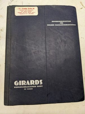 Girards Operator Service Manual Machine Model Gr Radial Drilling Parts List Book