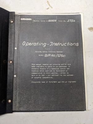 Girards Operator Service Manual Machine Model Radial Drilling Br40/1250 Shop