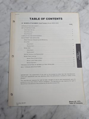 Ford Repair Service Manual 42" Mower Attachment 09Gn 3659 For Yard Tractor 1984