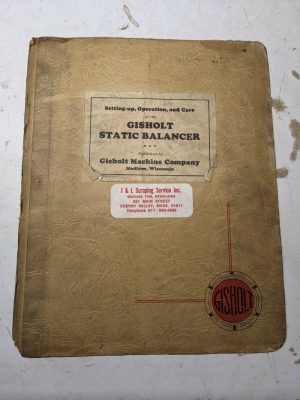 Gisholt Machine Operator Service Manual Shop Parts List Book Static Balancer