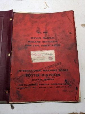 International Machine Tool Foster #104 Lathe Service Manual Parts List Book 1943