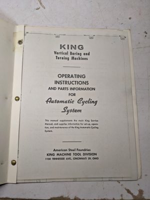 King Boring Turning Machine Service Manual Parts List Automatic Cycling System
