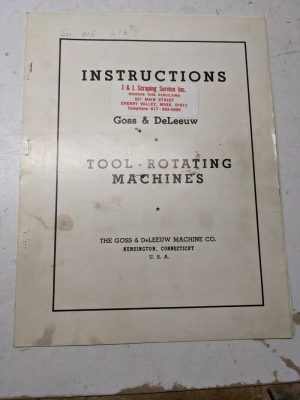 Goss Deleeuw Machine Tool Rotating Instruction Service Manual Shop Tool