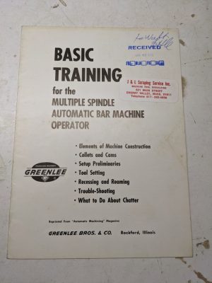 Greenlee Bros Basic Training Manual Multiple Splindle Bar Machine Operator 1960