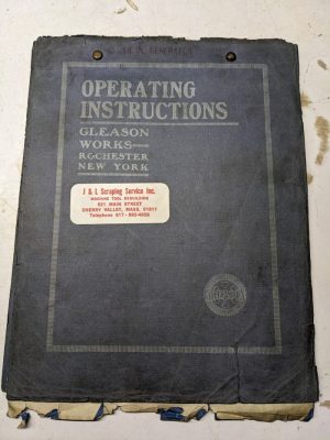 Gleason Instruction Operator Manual 18” Bevel Gear Planer Two Tool 1920