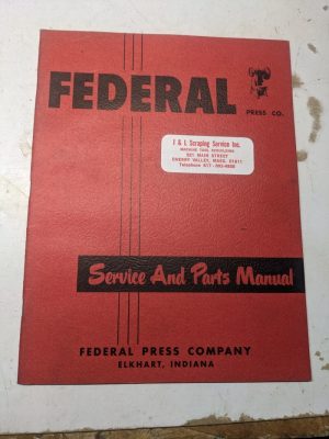 Federal Press Company Service Operator Manual Parts List 0 1 2 3 33 4 44 5 6 7 8