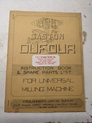 Gaston Dufour Operator Service Manual Part List Book Universal Milling Machines