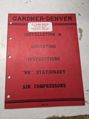 Gardner-Denver Operator Service Manual Parts List Book Wb Air Compressors 1957