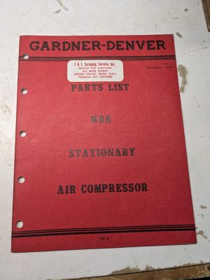 Gardner-Denver Operator Service Manual Parts List Book Wbr Air Compressors 1956
