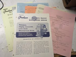 Graham Sales Brochure Price List Catalog Variable Speed Ball/Disc Drive 1967