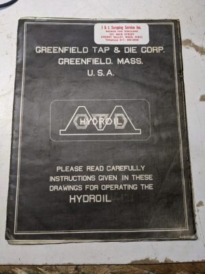 Greenfield Hydroil Operator Service Manual Parts List #12 Internal Grinder 1928