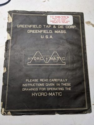 Greenfield Hydro-Matic Operator Service Manual Parts List #12 Internal Grinder