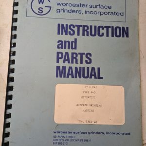 Warner Swasey Operator Service Manual Part List 8X24 1352-12 S-3 Surface Grinder