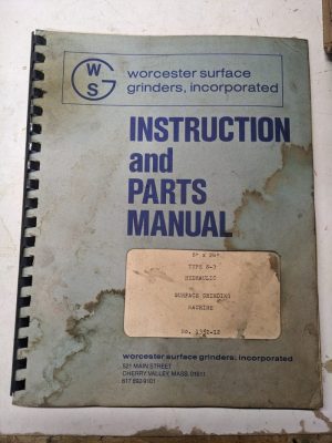 Warner Swasey Operator Service Manual Parts List 8X24” Type S-3 Surface Grinding