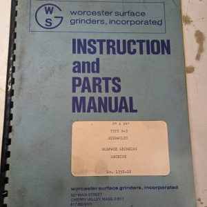 Warner Swasey Operator Manual Part List 8X24 Type S-3 Surface Grinding Shop Tool