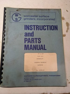 Warner Swasey Operator Manual Part List 8X24 Type S-3 Surface Grinding Shop Tool