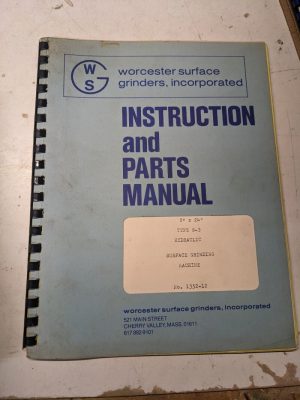 Warner Swasey Operator Service Manual Parts List 8”X24 Type S-3 Surface Grinder