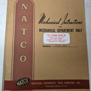 Natco Automatic Tool Mechanical Operation Manual Service C12 C13 Drill Tap