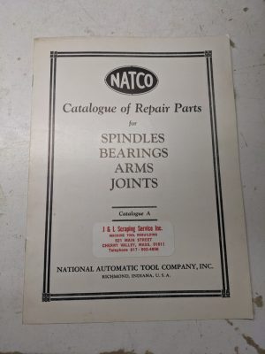 Natco Tool Service Repair Parts List Catalog Manual Spindles Bearing Arm Joint A