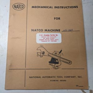 Natco Tool Spindle Repair Service Manual Parts List Book For Table Feed Machines