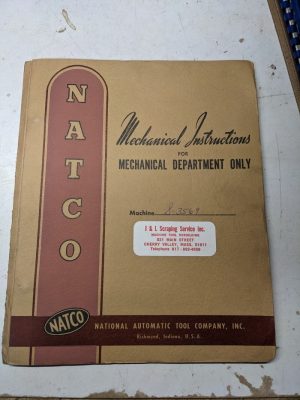 Natco Tool Mechanical Operation Manual Service S-3569 Drilling Tapping Machine