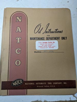 Natco Automatic Tool Oil Instruction Manual Maintenance Service H5 Lubrication