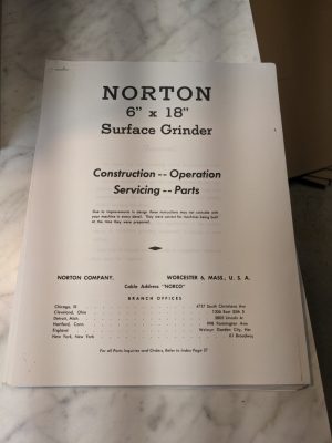 Norton 6X18” Surface Grinder Operator Service Manual Parts List Book Copy