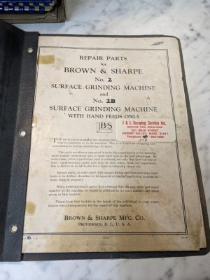 Brown Sharpe Repair Service Parts List Manual Surface Grinding Machine 2B 2 1947