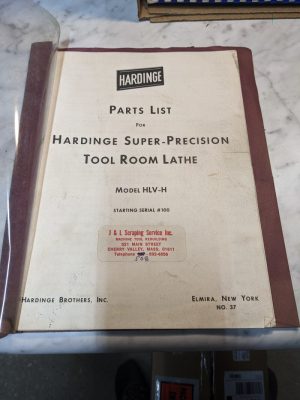 Harding Service Parts List Book Manual Tool Room Lathe Machine Hlv-H Shop