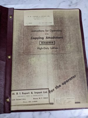 Shaerer High Duty Lathes Operator Instruction Manual For Copying Attachment