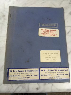Shaerer Service Parts List Book Manual Catalog Lathes Model Un 450 Machine Tool