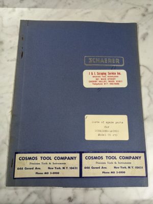 Shaerer Service Parts List Book Manual Catalog Lathe Model Un 450 Machine Tool