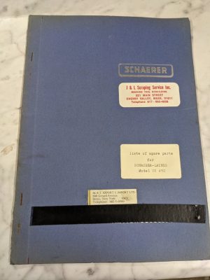Shaerer Service Parts List Book Manual Lathes Model Un 450 Machine Shop Tool