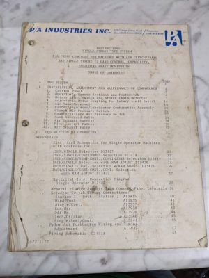 P/A Press Controls Air Clutch/Brake Single Stroke Type Instruction Manual Book