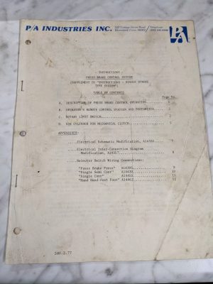 P/A Press Brake Control System Supplement Manual Book Single Stroke Type